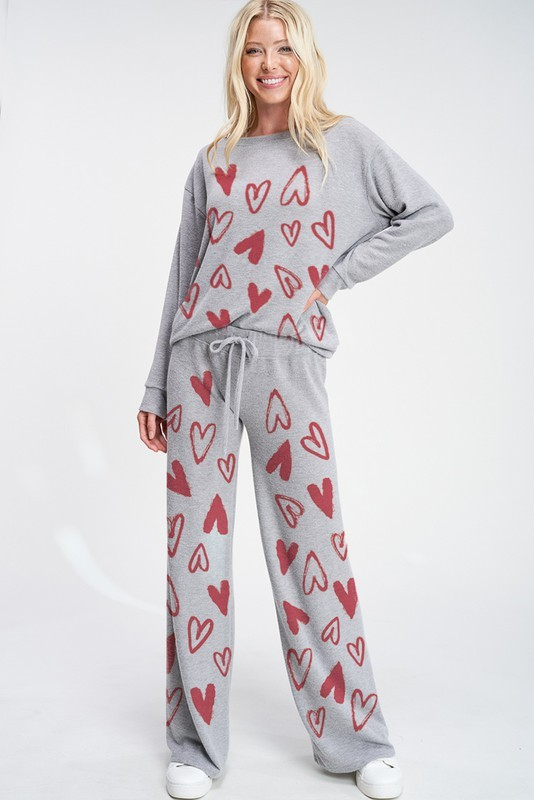 Heart All Over Soft Brushed Loungewear Set