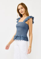 Smocked Scallop Lace Ruffle Top