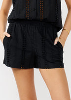 Floral Eyelet Embroidered Shorts With Side Pockets