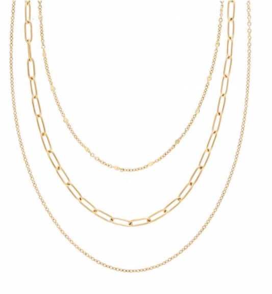 Plating Stylish Simple 18K Real Gold Plated 304 Stainless Steel Link Cable Chain Multilayer Layered Necklace For Women 39cm - 50cm long