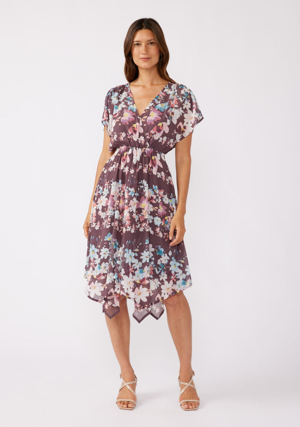Surplice Handkerchief Midi Dress W/ Back Tie