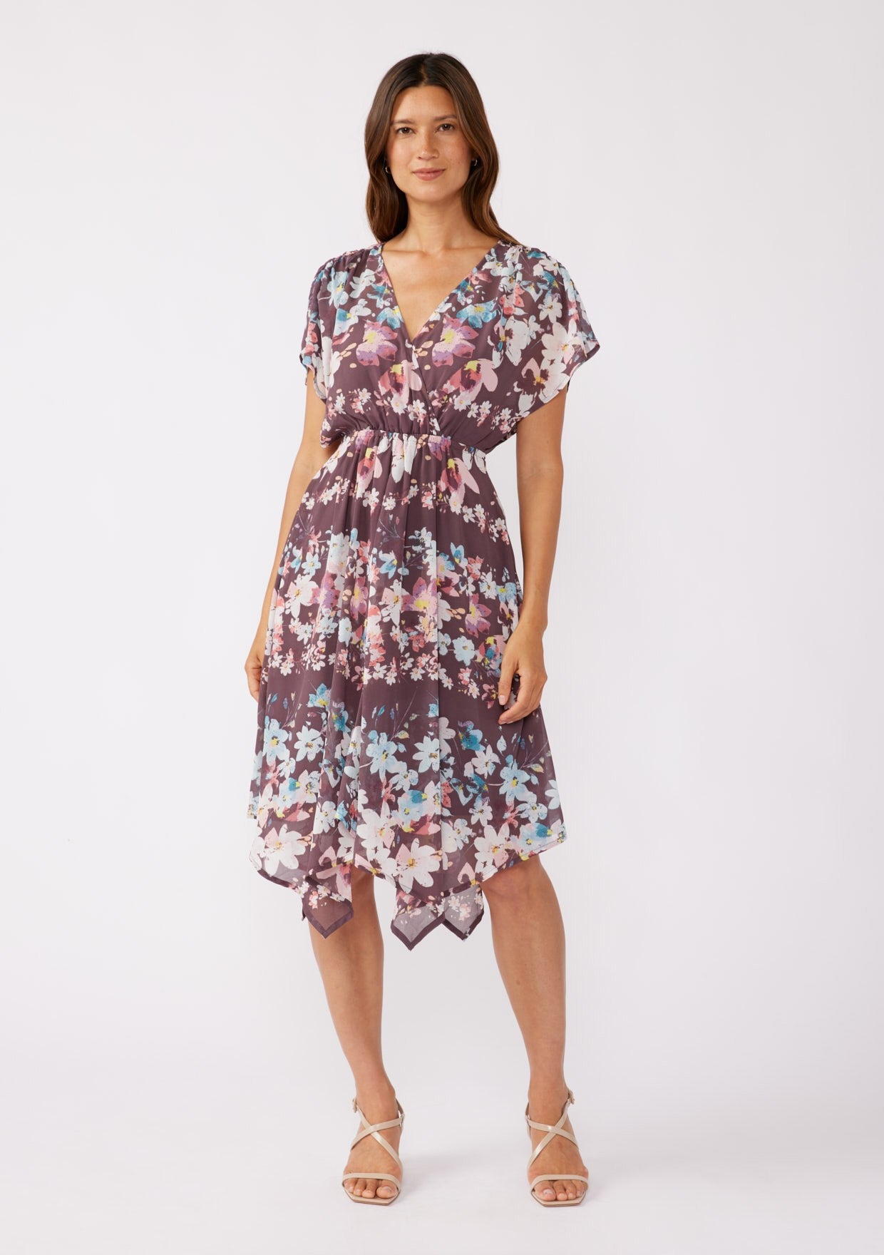 Surplice Handkerchief Midi Dress W/ Back Tie