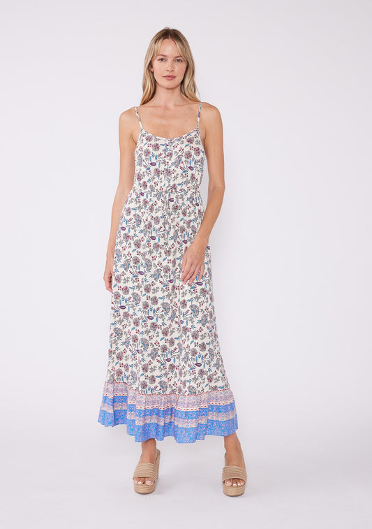 Spaghetti Strap Maxi Dress W/ Button at CF Bodice and Drawstring at Waistline