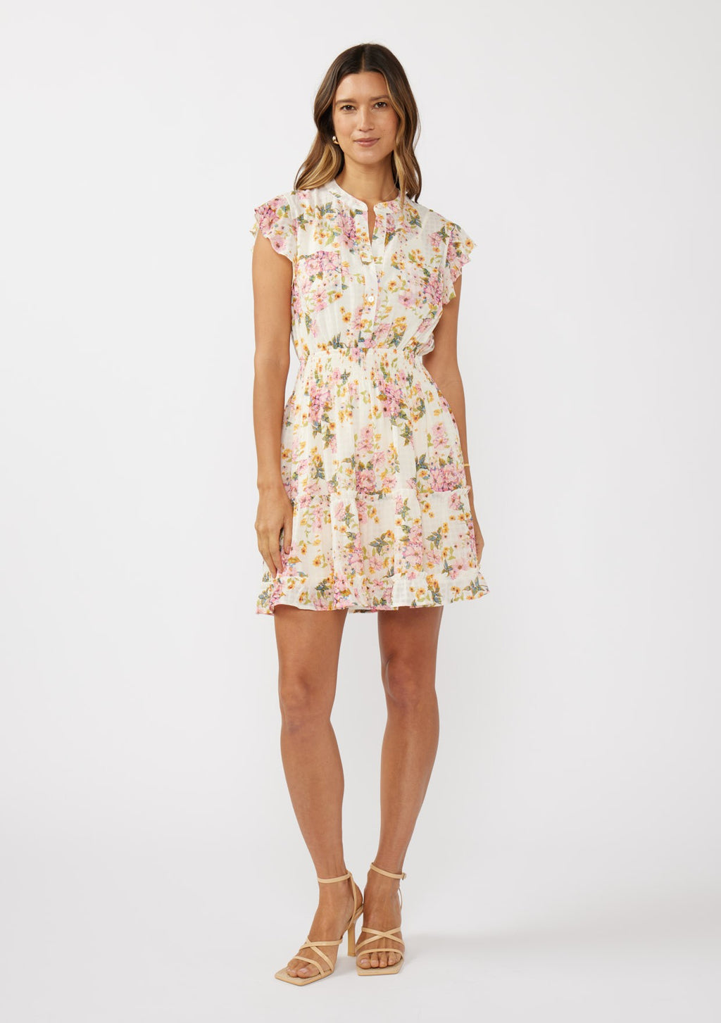 Flutter Slv Smocked Waist Mini Dress