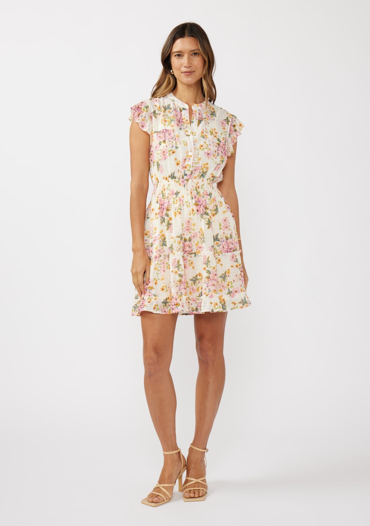 Flutter Slv Smocked Waist Mini Dress