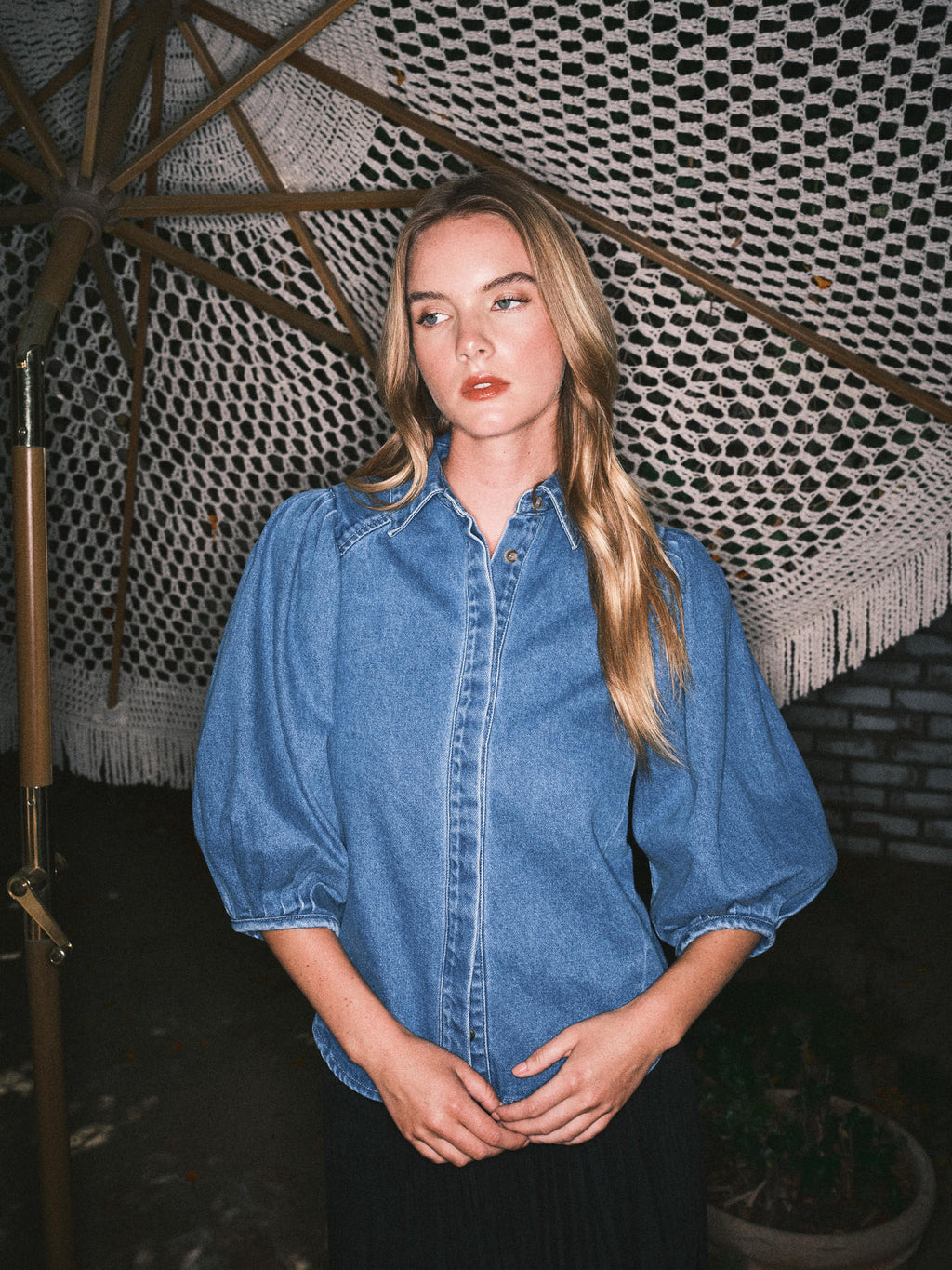 Puff Sleeve Denim Blouse