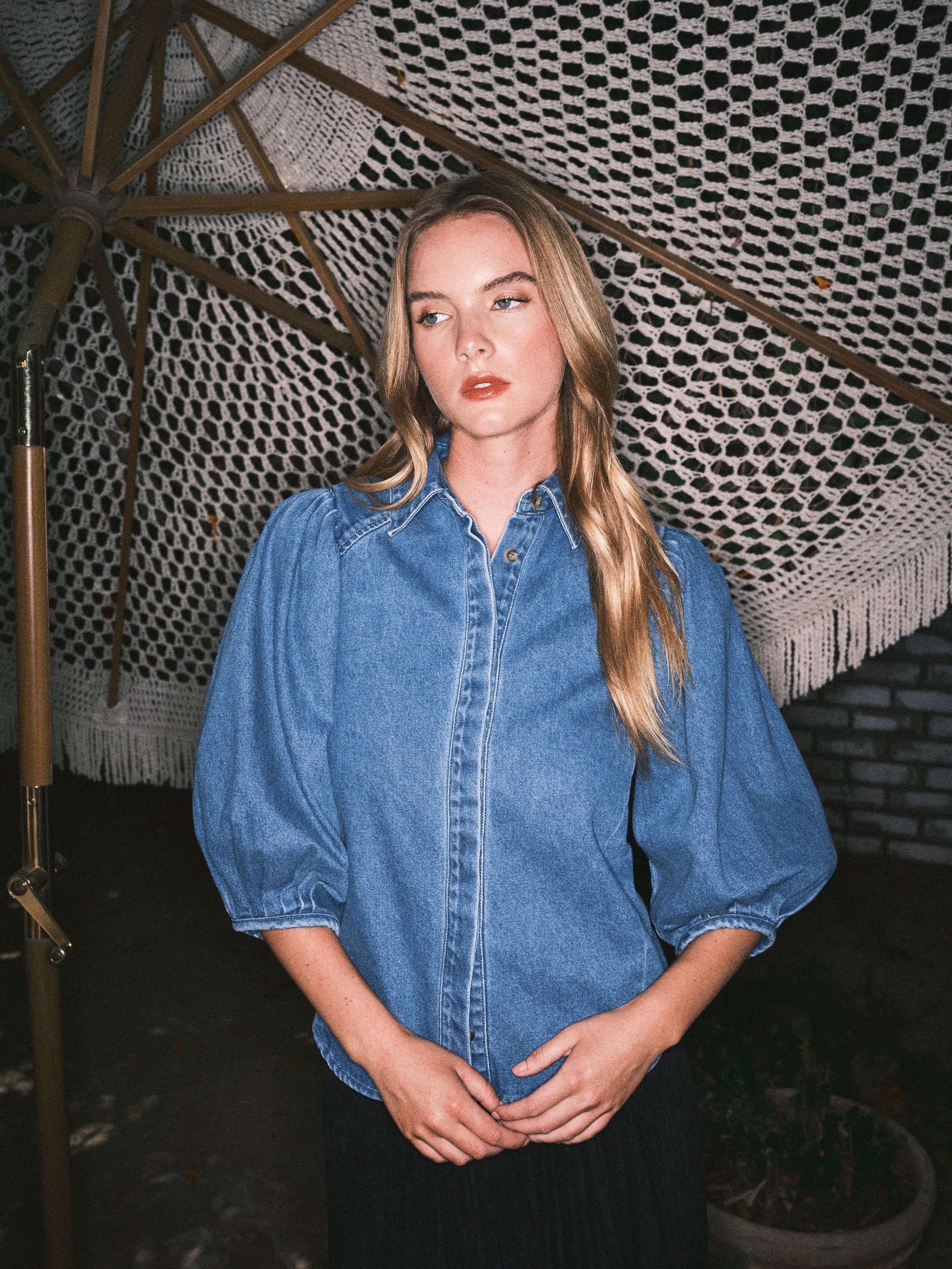 Puff Sleeve Denim Blouse
