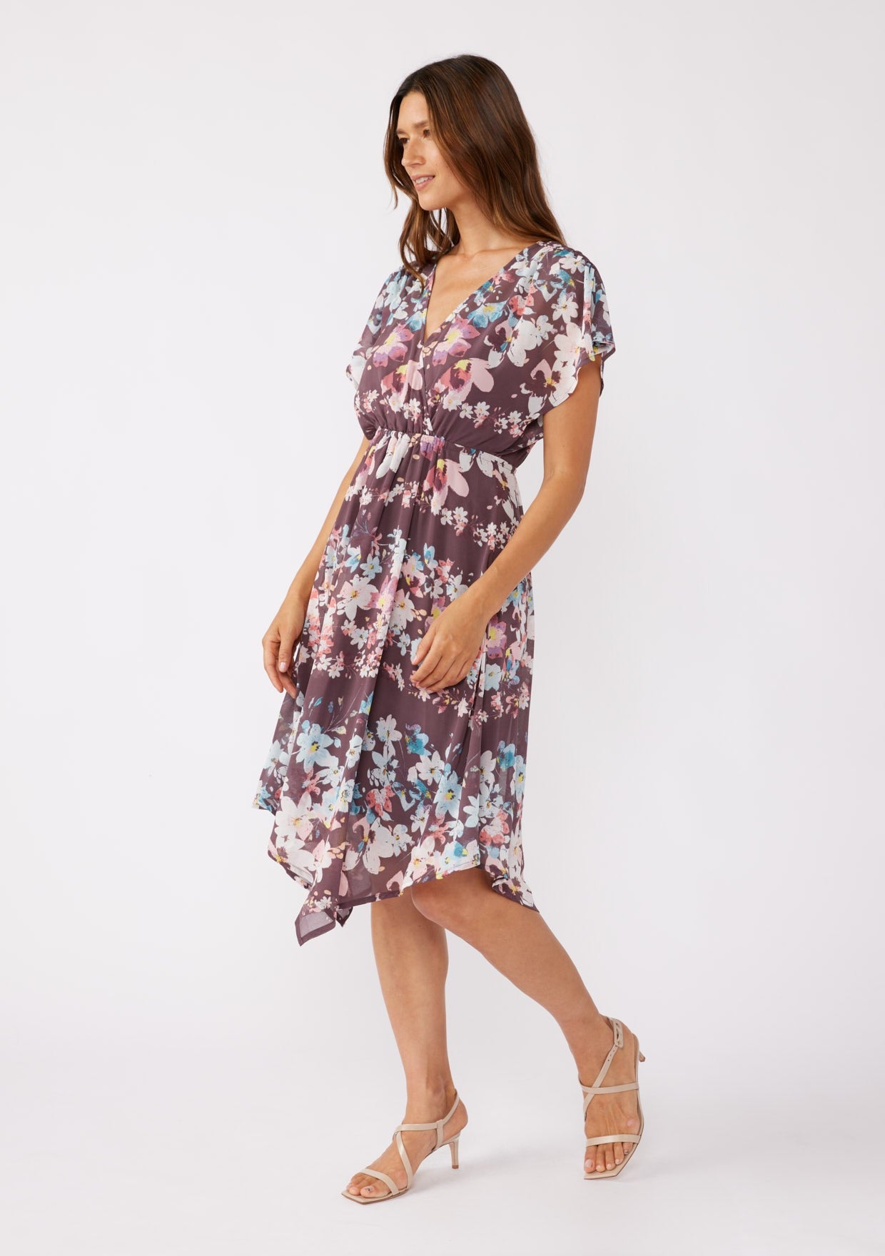 Surplice Handkerchief Midi Dress W/ Back Tie