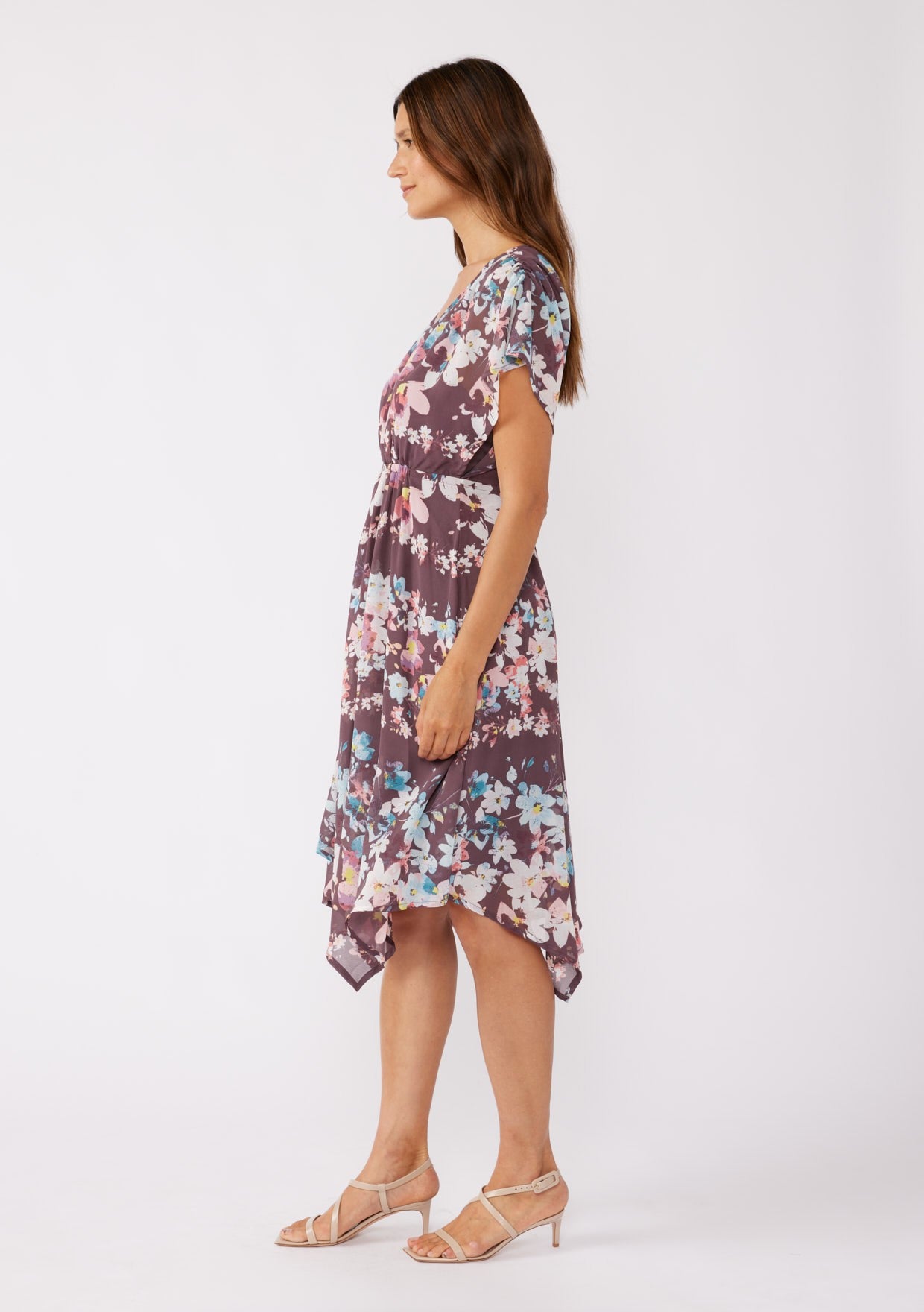 Surplice Handkerchief Midi Dress W/ Back Tie