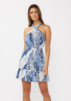 Halter Smocked Waist Mini Dress W/ Pintucks