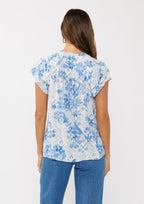 Double Ruffle Slv Split Neck Top