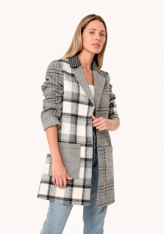 Patwork Plaid Single Breasted Coat