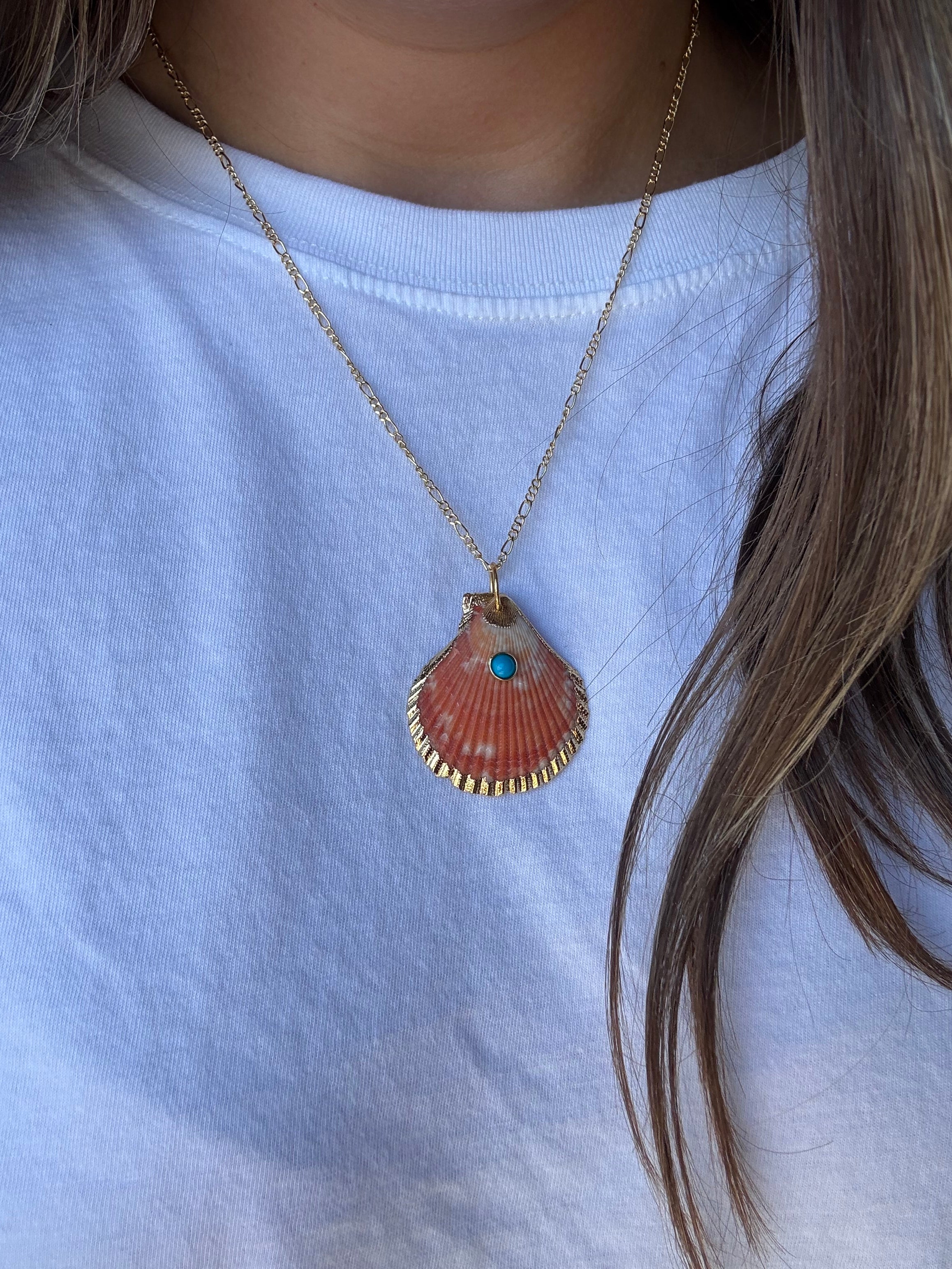 21" gold filled coral shell necklace