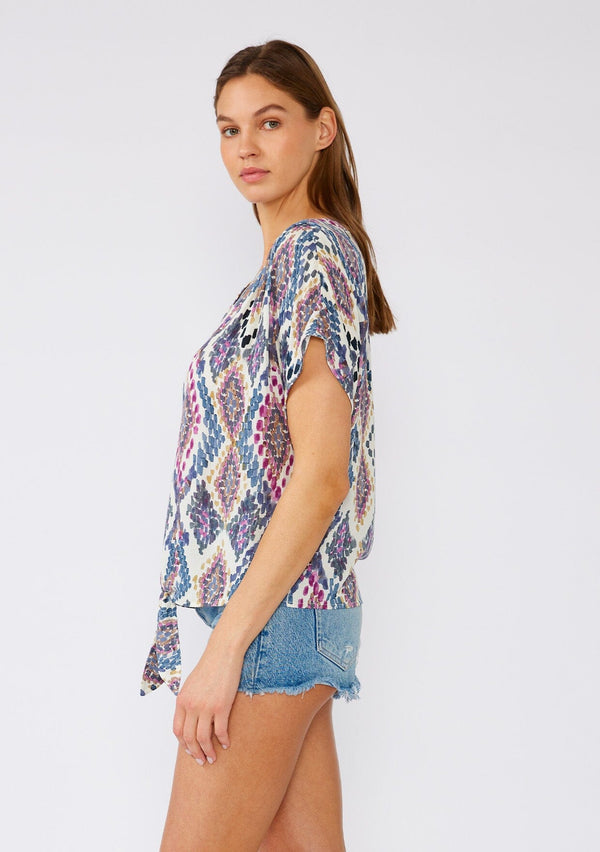 Sleeveless Button Front Top W/ Tie Front Hem