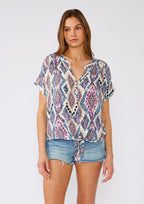 Sleeveless Button Front Top W/ Tie Front Hem