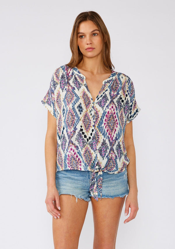 Sleeveless Button Front Top W/ Tie Front Hem