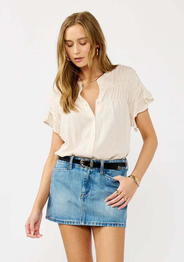 Button Down Ruffle Slv Top