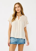 Button Down Ruffle Slv Top
