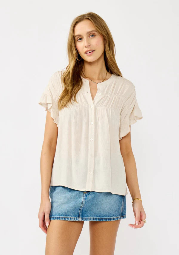 Button Down Ruffle Slv Top