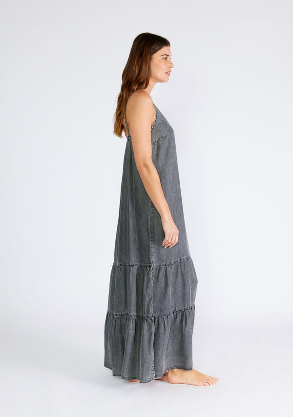 Sleeveless Deep V-Neck Maxi Dress W/ Bottom Tiers
