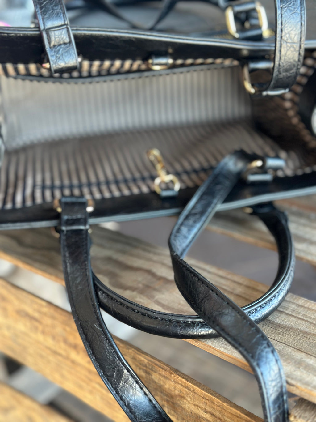 Large Black Bag with Embossed Floral Pattern