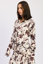 Satin Cow Print Fitted Button Up Shirt