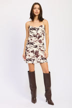 Cow Print Cowl Neck Mini Satin Dress