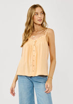 Spaghetti Strap Button Down Top W/ Smocking at Front Neck
