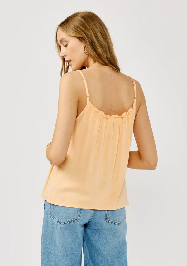 Spaghetti Strap Button Down Top W/ Smocking at Front Neck