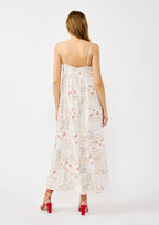 Spaghetti Strap Tiered Ruffle Hi-Lo Maxi Dress W/ Pleats Bust Detail