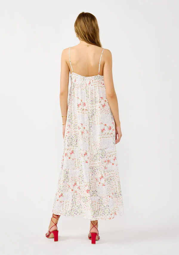 Spaghetti Strap Tiered Ruffle Hi-Lo Maxi Dress W/ Pleats Bust Detail
