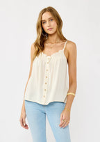 Spaghetti Strap Button Down Top W/ Smocking at Front Neck