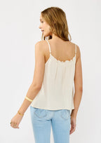 Spaghetti Strap Button Down Top W/ Smocking at Front Neck