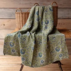 Green Botanical Print Cotton Throw