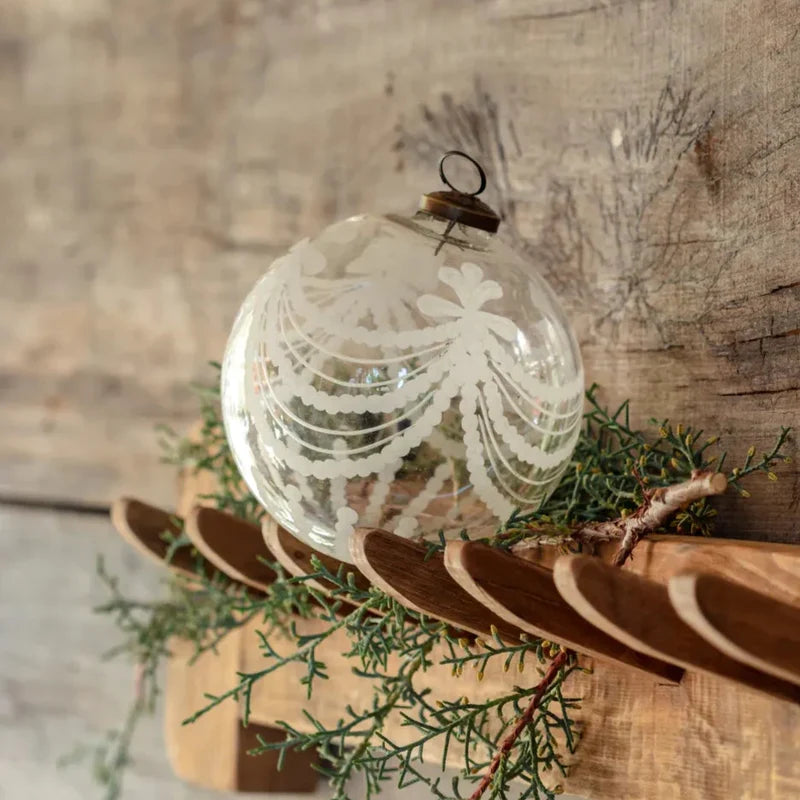 Clear Etched Garland Glass 4" Ornament