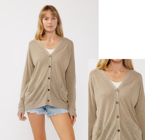 Linen/Viscose V-Neck Cardigan W/ Pockets