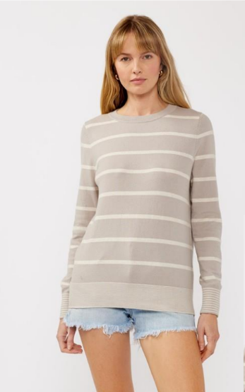 Crewneck Stripe Sweater W/ Pinstripe at Sleeve Band