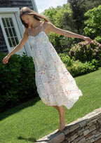 Spaghetti Strap Tiered Ruffle Hi-Lo Maxi Dress W/ Pleats Bust Detail