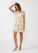 Flutter Slv Smocked Waist Mini Dress
