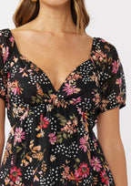 Short Puff Slv Empire Waist Mini Dress W/ Smocked Back Band