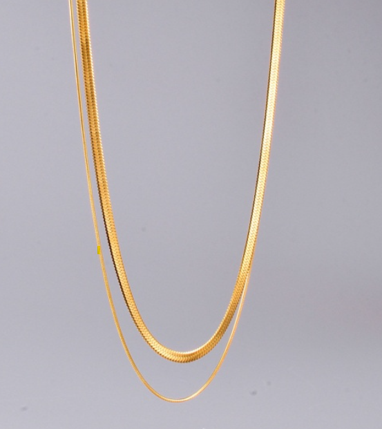 Simple & Casual Stylish 18K Gold Plated 316L Stainless Steel Snake Chain Link Chain Multilayer Layered Necklace For Women 37cm - 40cm