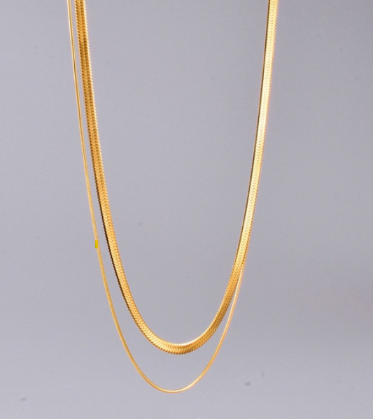 Simple & Casual Stylish 18K Gold Plated 316L Stainless Steel Snake Chain Link Chain Multilayer Layered Necklace For Women 37cm - 40cm