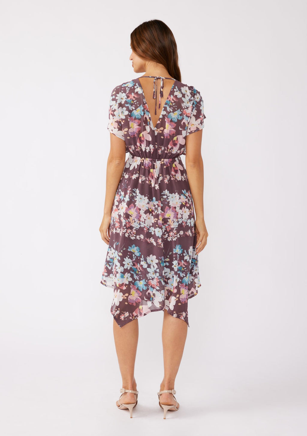 Surplice Handkerchief Midi Dress W/ Back Tie