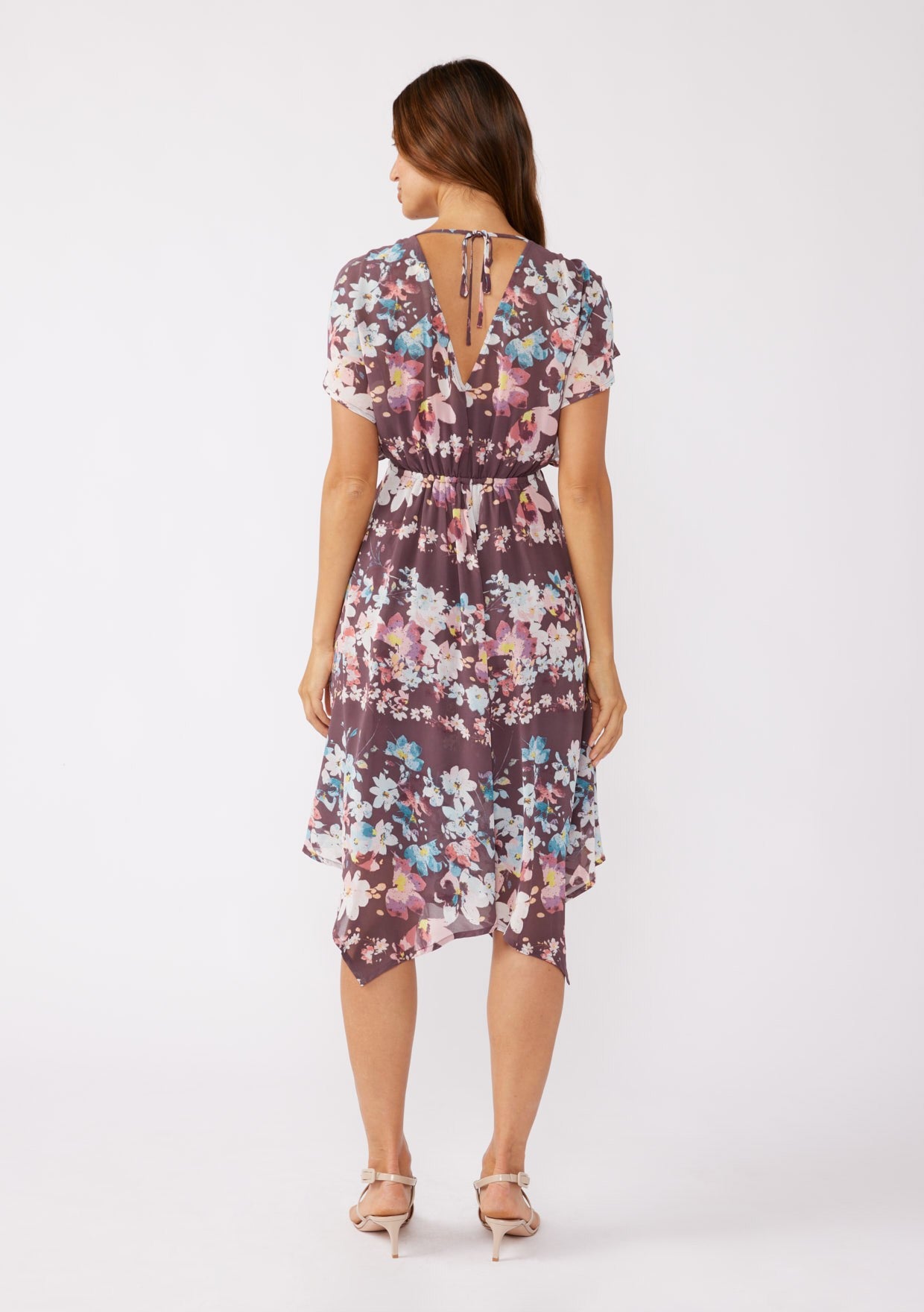 Surplice Handkerchief Midi Dress W/ Back Tie