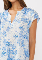 Double Ruffle Slv Split Neck Top