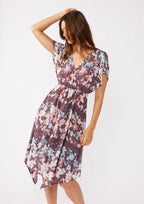 Surplice Handkerchief Midi Dress W/ Back Tie