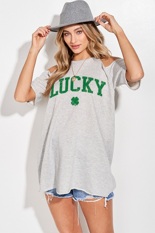 Saint Patricks Day Style Print Cold Shoulder Top