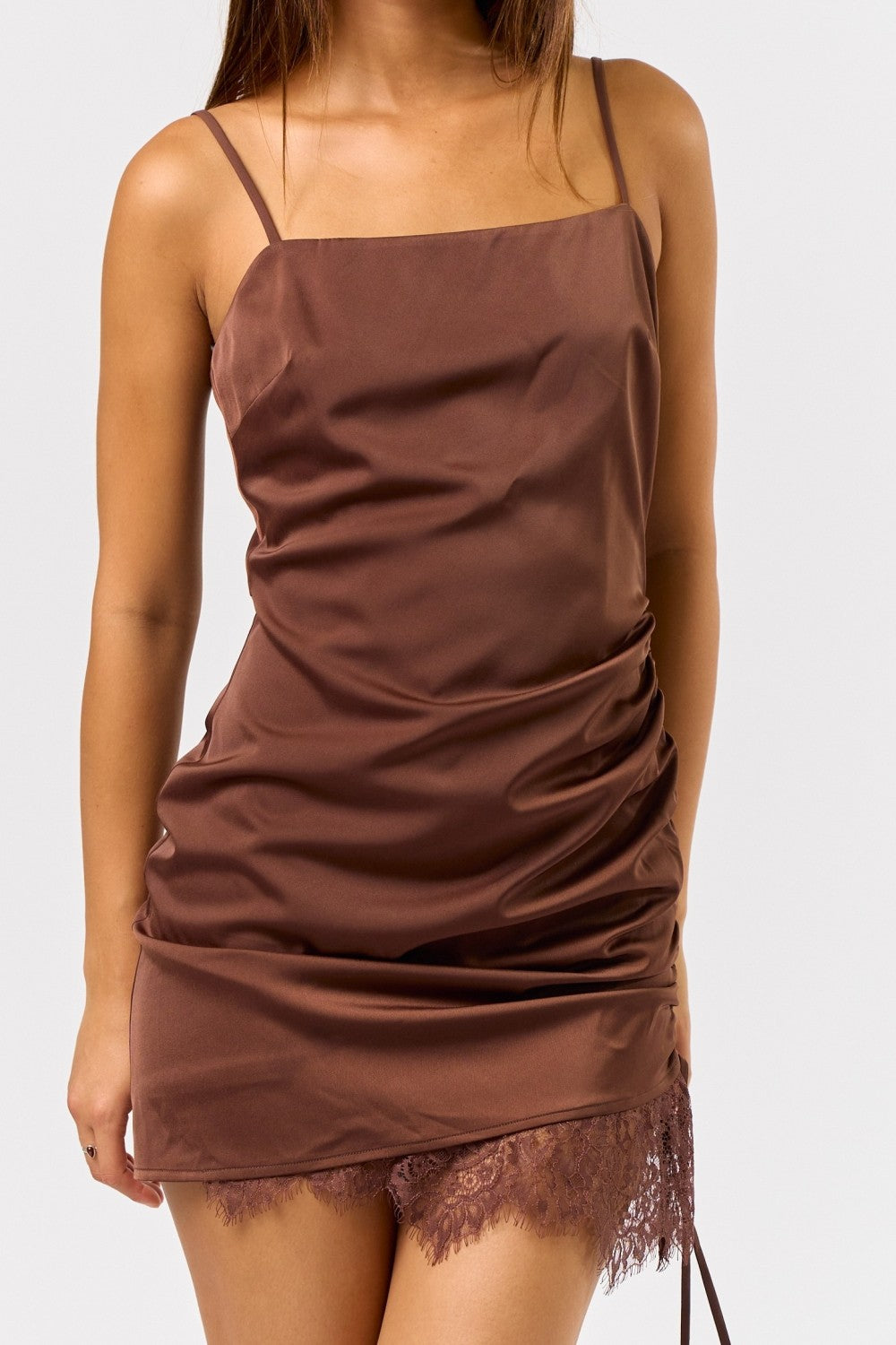 Satin Mini Dress with Lace