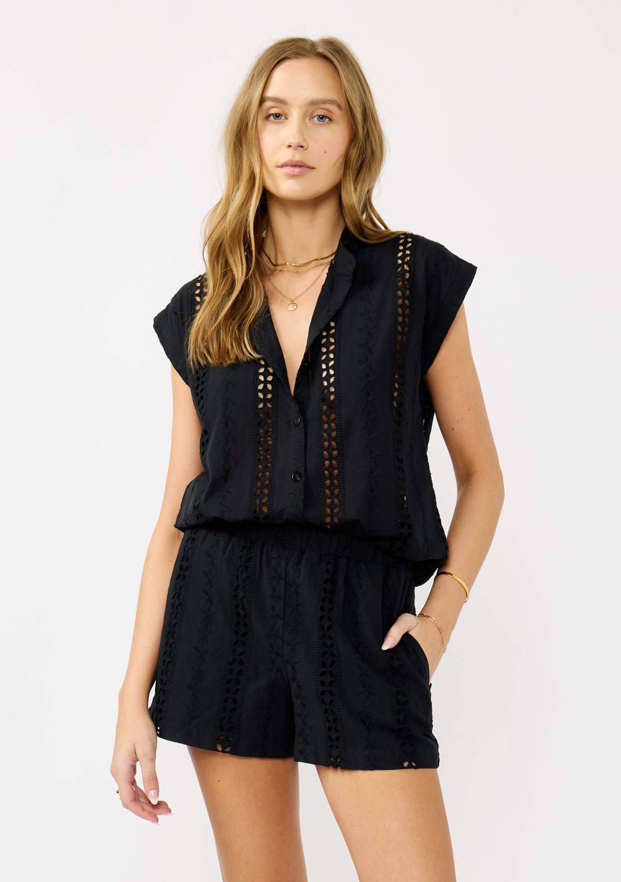 Floral Eyelet Embroidered Shorts With Side Pockets