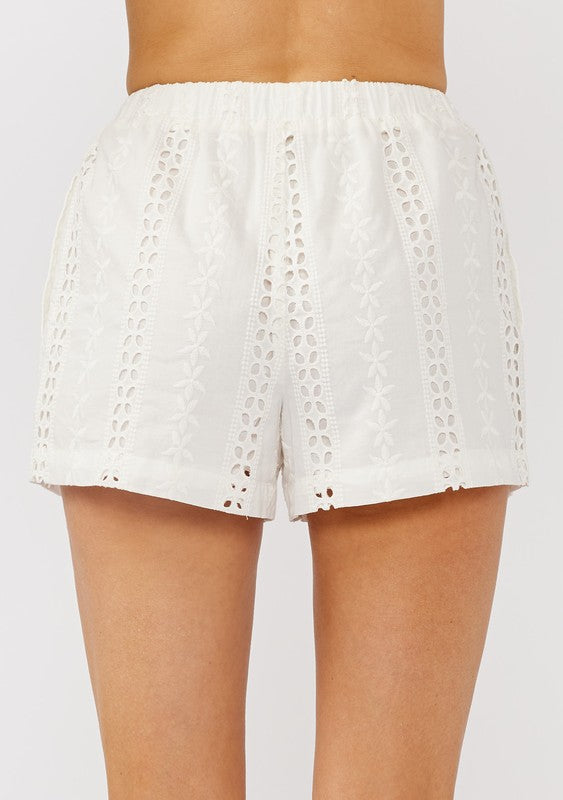 Floral Eyelet Embroidered Shorts With Side Pockets